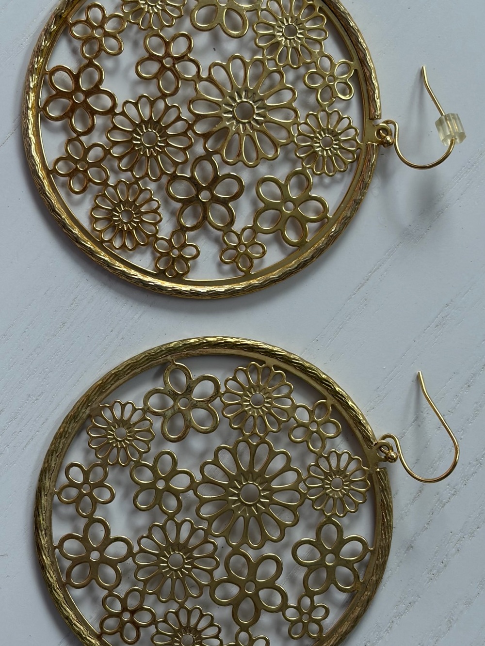 Gold Floral Filigree Hoop Earrings - Women Jewelry